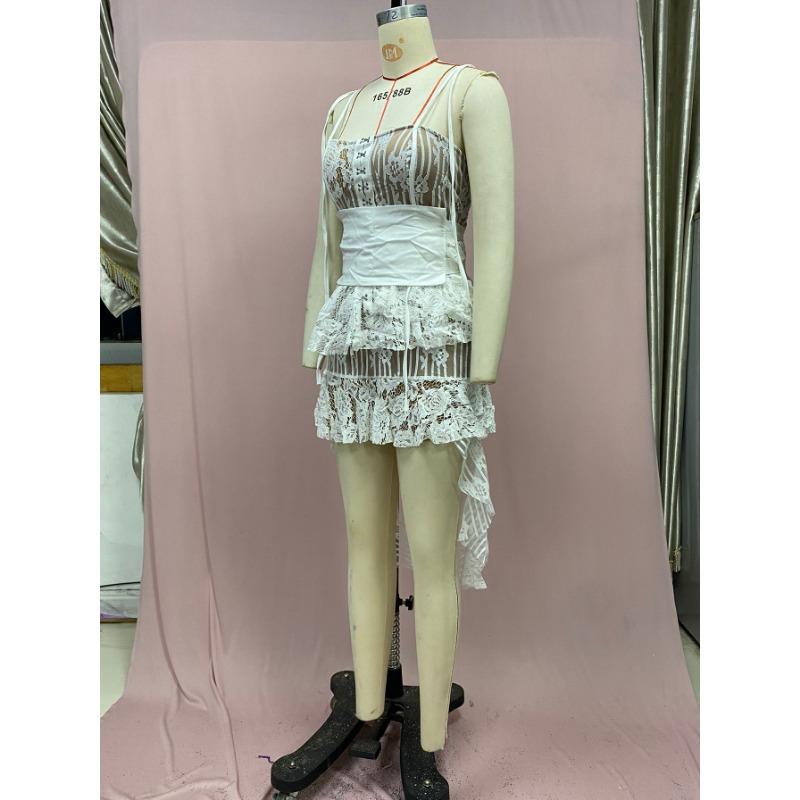 Женские летние прозрачные кружевные платья с бретелькой на одной пуговице нестандартной формы