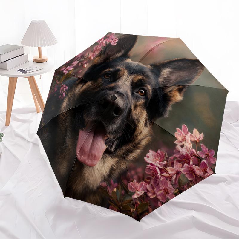 1 шт. Автоматический складной зонт - Рисунок немецкой овчарки, Портативный и складной дизайн с 8 спицами, Рождественские подарки на день рождения