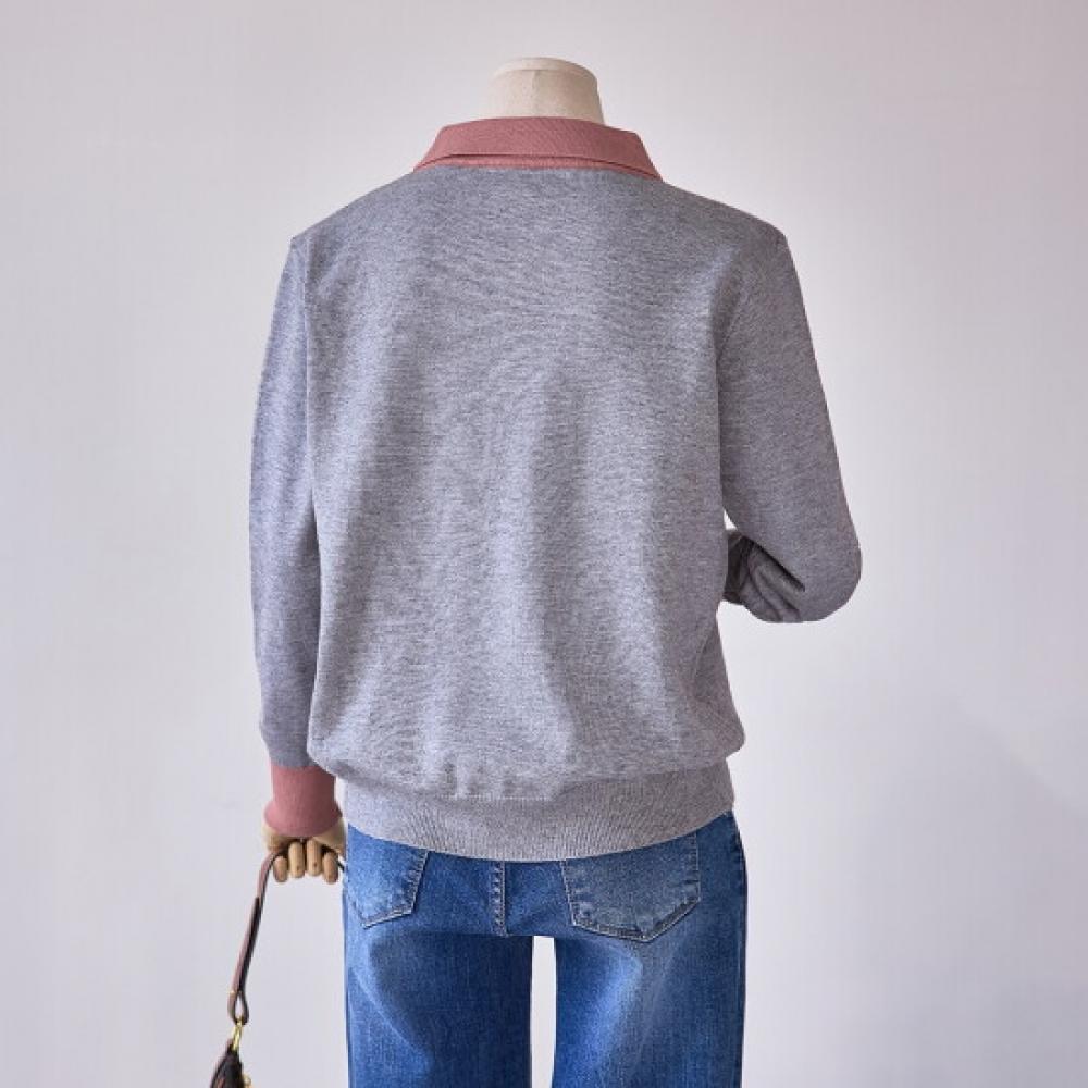 Customable Long Sleeve Knit With Collar Contrast T2503kn622a