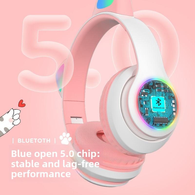 Cat Ear Luminous Headset STN-28 Girls' Cute E-sports Game Wireless Headset Bluetooth Headset