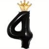 2pcs Black 0-9 & Crown Balloons for All Occasions - Party/Home Deco