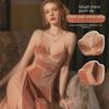 Luxurious Velvet High-Slit Nightgown with Chest Pad and Spaghetti Straps