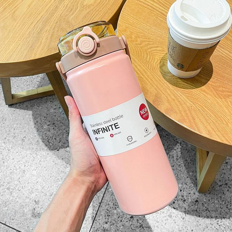 Bottle Stainless Steel Large Capacity Vacuum Flask With Straw Tumbler Cold Hot Drinks Cup Gym Drinkware