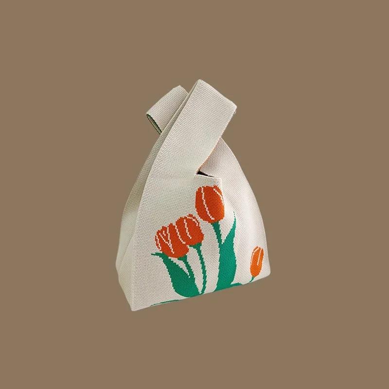 Женская мини-сумка на запястье с узлом Модные вязаные вручную сумки Повседневная сумка-тоут Многоразовые сумки для покупок
