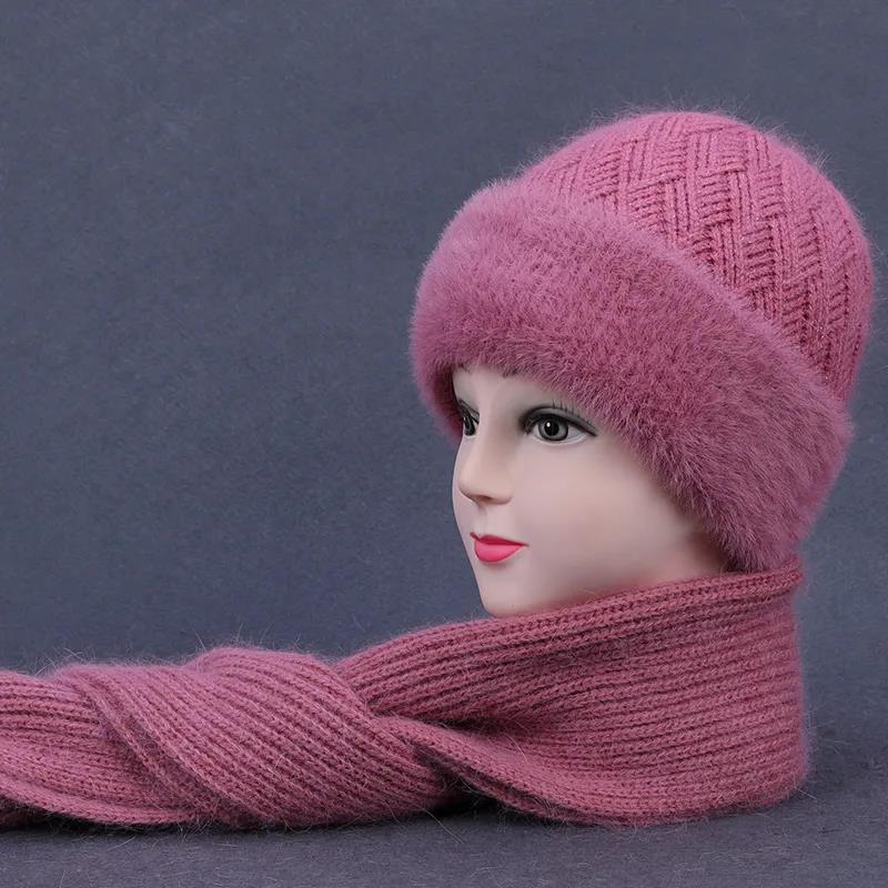 Шапки и шарф, женская зимняя теплая и толстая бархатная шапка из меха старой леди с кроличьим мехом, материнская шапка