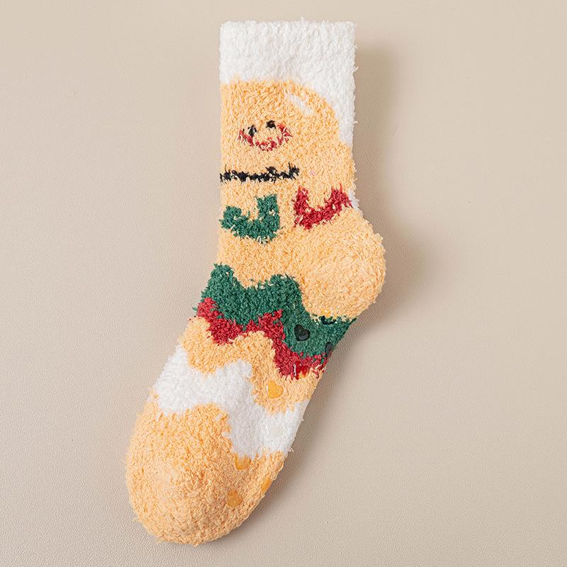 Коралловые бархатные носки для женщин, утолщенные, нелиняющие, мультяшные, пушистые, жаккардовые, спальные носки, нескользящие, теплые, домашние носки