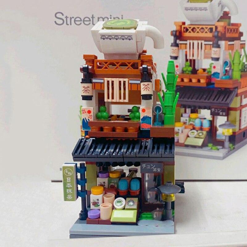 LOZ 1656 City Street Matcha Green Tea Cake Shop Store Architecture Model DIY Mini Blocks Bricks Building Toy for Children No Box