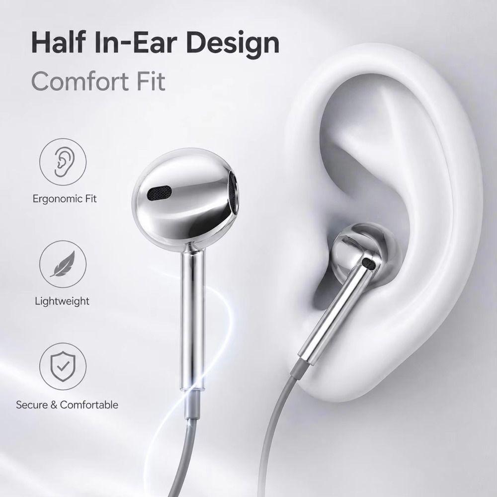 Metallic Finish Wired Earphones In-Line Remote Bass Earbuds Music Listening
