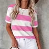Women Summer T Shirt Stripe Print Retro Fashion Short Sleeve Tees Casual Printed Tops