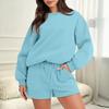 Женские костюмы-двойки: пуловер с длинным рукавом и шорты с широкими штанинами, с карманами, повседневный домашний спортивный костюм