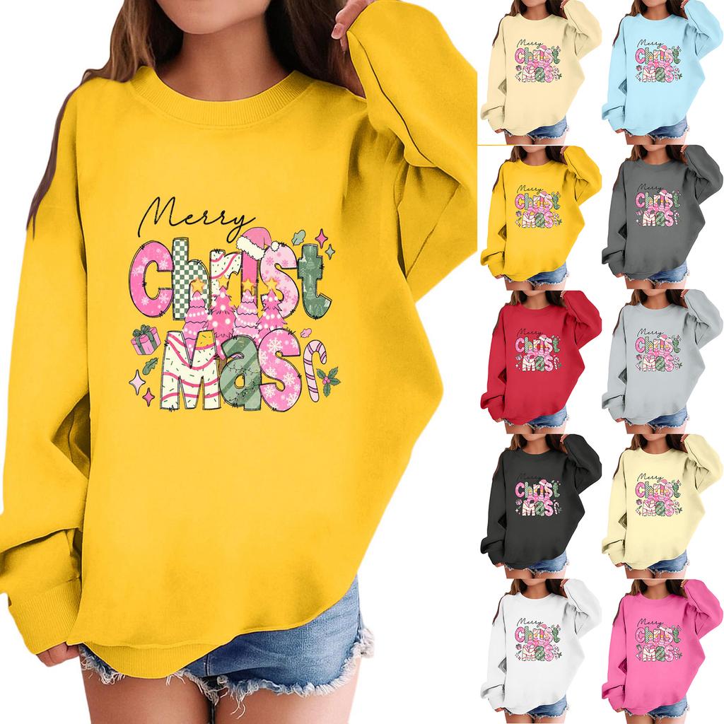 Children's Fashionable Casual Long-sleeved Loose Christmas Print Pullover Sweatshirt