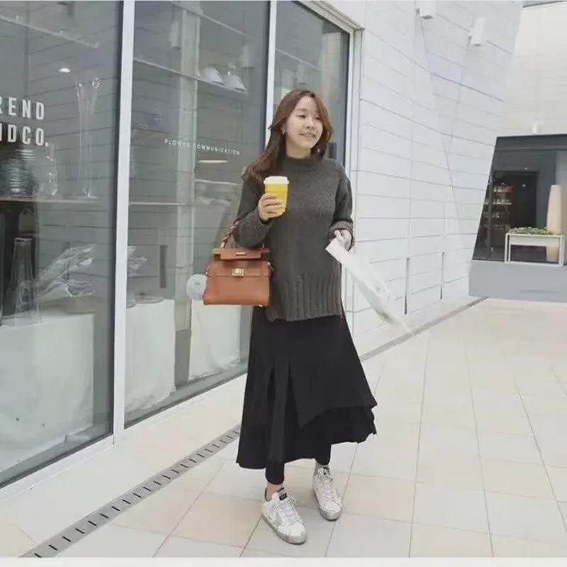 Женские брюки-юбки нестандартного кроя из нескольких слоев, осень/зима 2023 г. — нишевый дизайн, большой размер, имитация двухкомпонентного фасона.