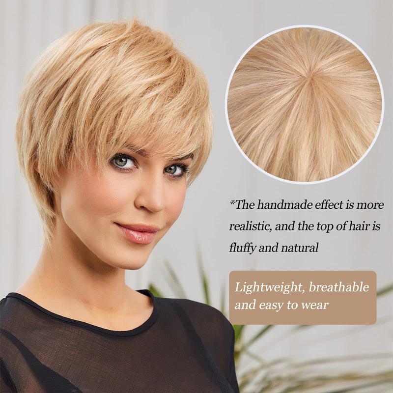 Красивый парик из химического волокна цвета клубники и блонда, женский прямой парик с челкой, без клея, натуральный