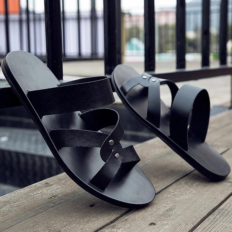 Fashion Men Shoes Fashion Summer Men Shoes Vintage Italian Flats Casual Non-slip Beach Sandals Leather Flip Flop Slippers Flats Sandals
