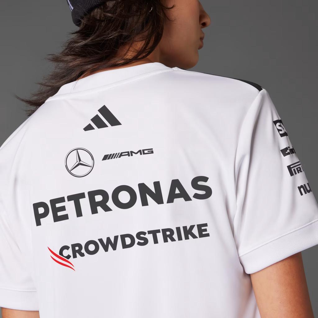 Adidas X Mercedes-Amg Petronas F1 Team Дышащая Модная Простая Удобная Футболка с Коротким Рукавом Женские Топы Белый Черный JX5799