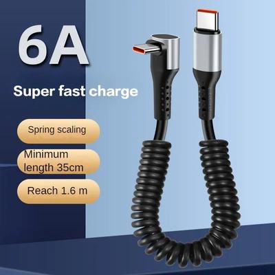 66 Вт 90 градусов пружинный USB Type C мобильный телефон кабель 6A быстрая зарядка Type-C кабель для Samsung Xiaomi игровой автомобильный телефон зарядный кабель