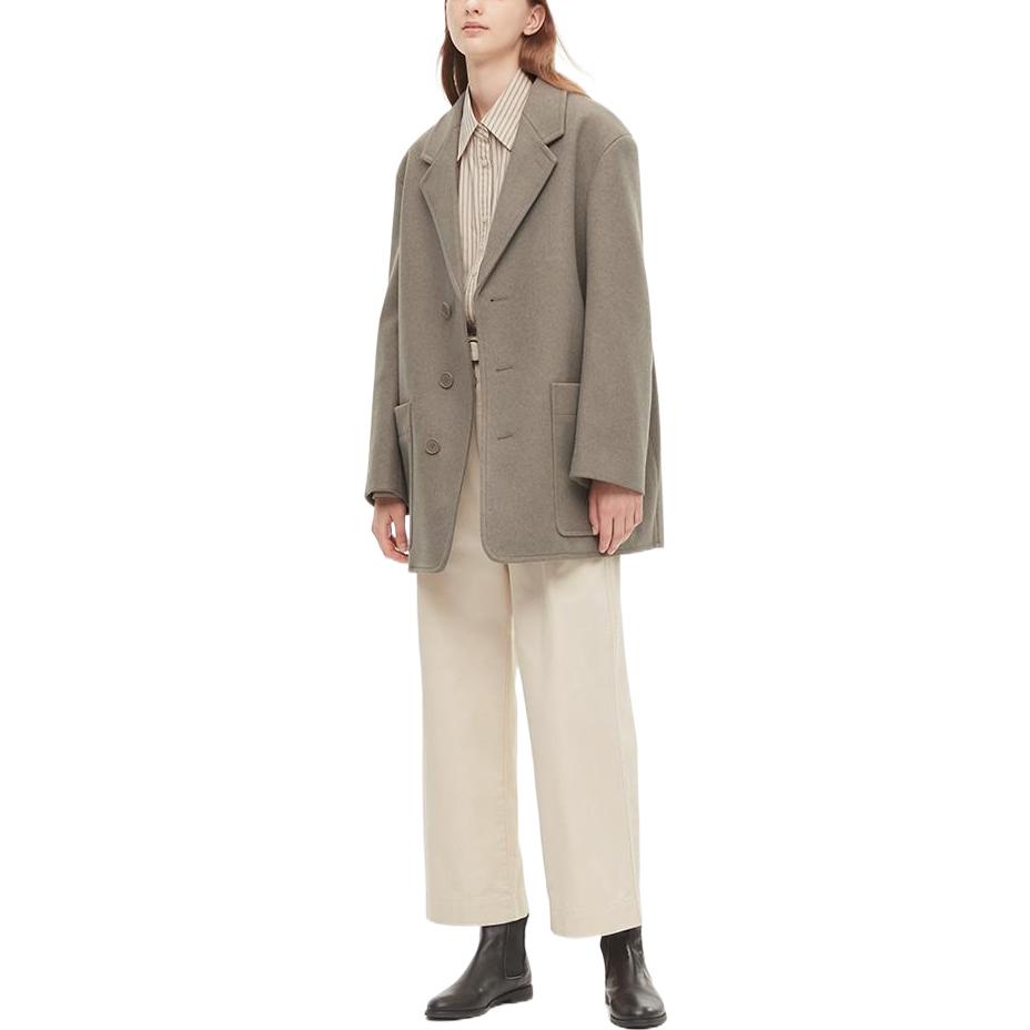 Uniqlo Однотонное приталенное однобортное пальто Женские пальто Темно-бежевый 453868-32