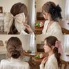 Pearl Decor Bow Hair Clip Sweet Ponytail Holder Fairy Style Sheer Organza Spring Clip  Party