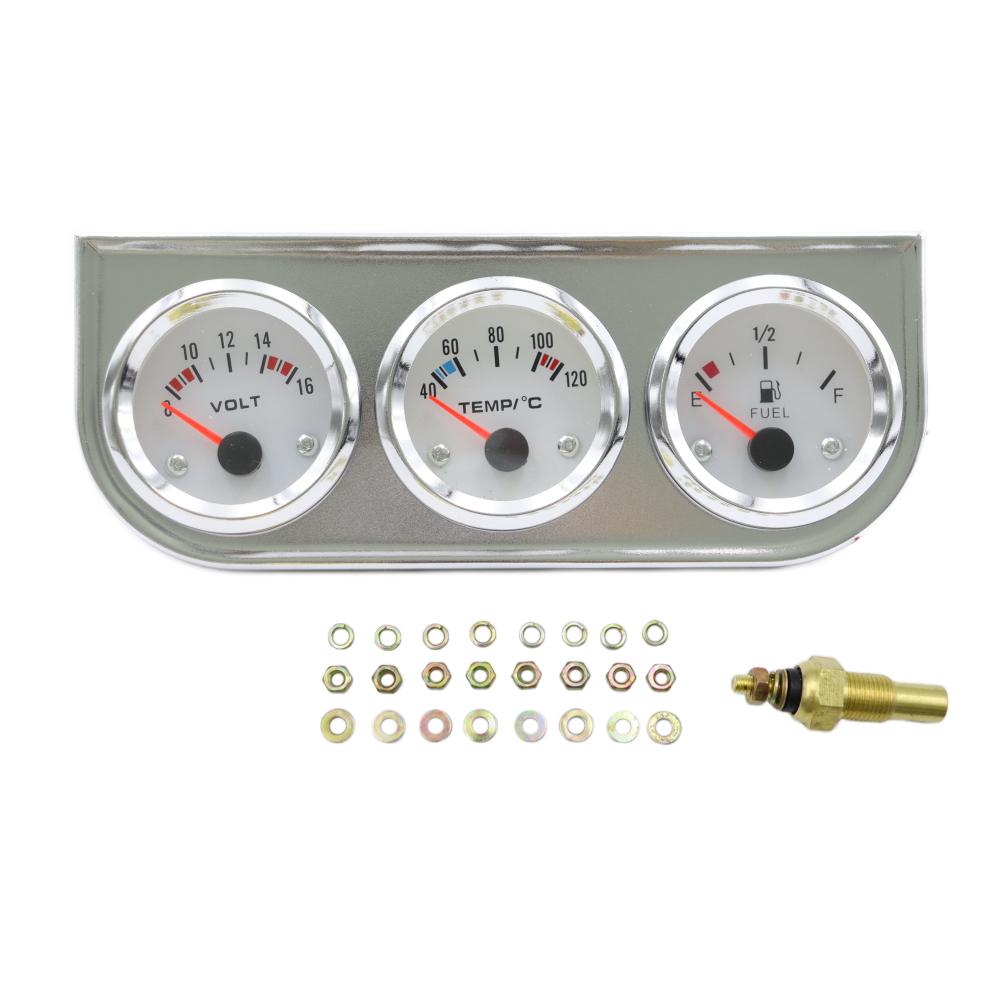 Universal For 12V Car Truck SUV 52mm 3 In 1 Auto Gauge Fuel Level+Volt+Water Temp Car Meter With Temp Sensor Triple Gauge Kit