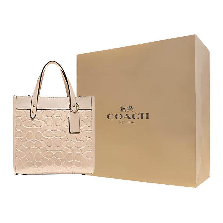 Coach Field Classic Monogram Embossed Vertical Leather Shoulder Crossbody Tote Bag Large Women Handbags Beige C4829-B4IY