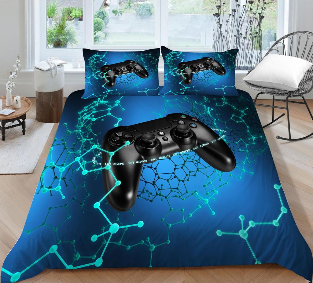 Постельные принадлежности для игрока, ткань из микрофибры, игровой автомат, пододеяльник и наволочка с принтом, подходят для домашнего украшения комнат для мальчиков и мужчин, любителей игр