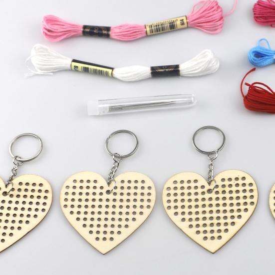 5шт деревянные любовь сердце вышивка крестом DIY брелок брелок ремесло комплект