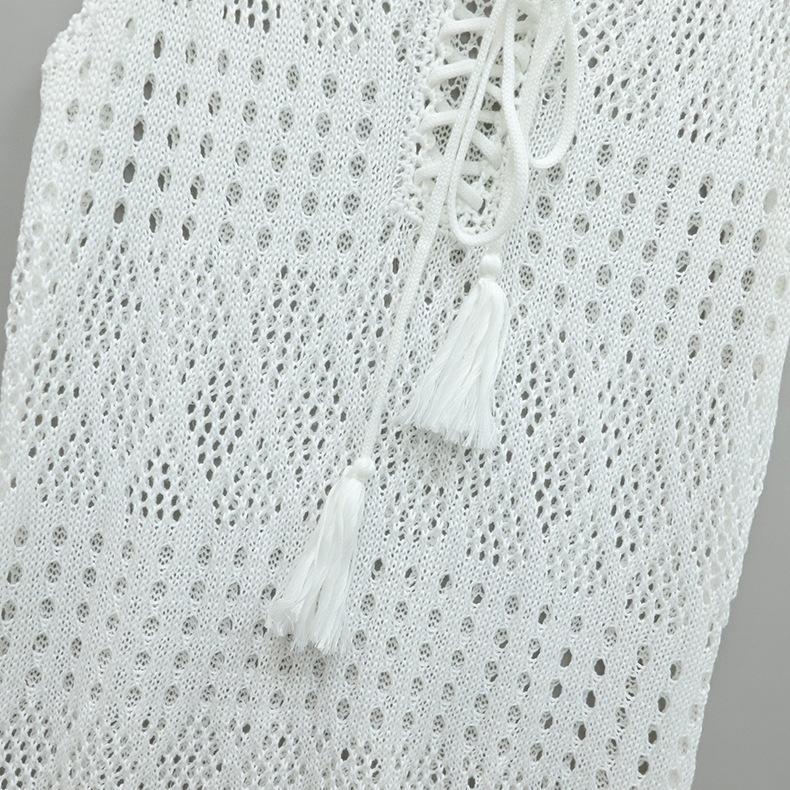 Летний жилет, вязаное сексуальное платье с v-образным вырезом, темпераментное свободное пляжное платье без рукавов