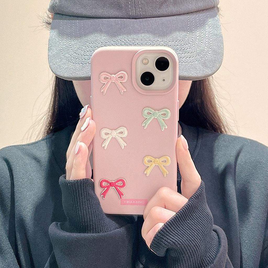 Cubic Colorful Bow Case for Girls Cute Phone Accessories for iPhone 11 12 13 14 15 16 Pro Max