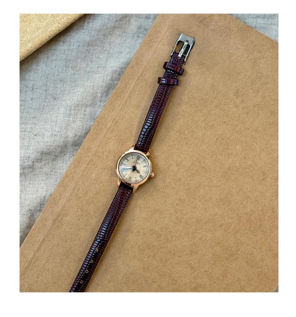 LSVTR Ретро Женские Часы с Маленьким Циферблатом, Кожаным Ремешком, Водонепроницаемые Кварцевые