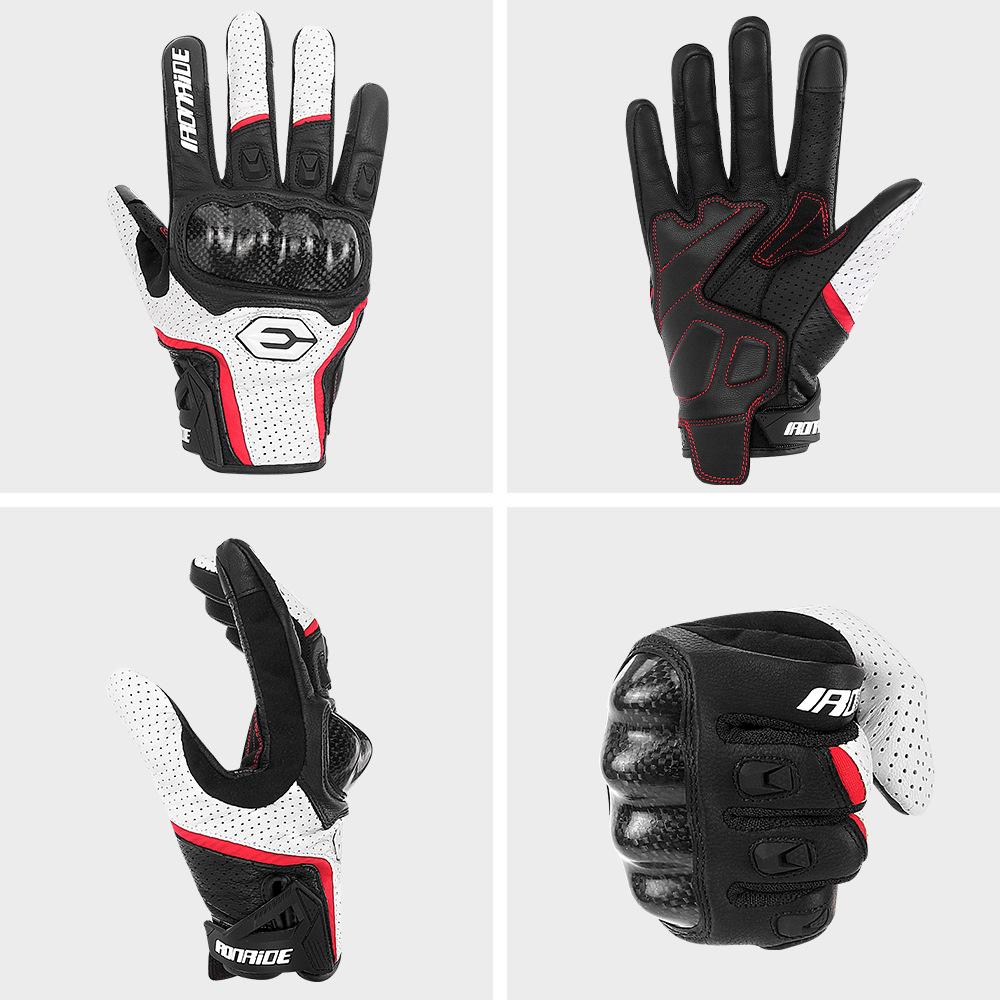 IRONRIDE Summer Motorcycle Riding Gloves Genuine Leather Carbon Fiber Anti Fall Breathable Off Road Racing Protective Gear