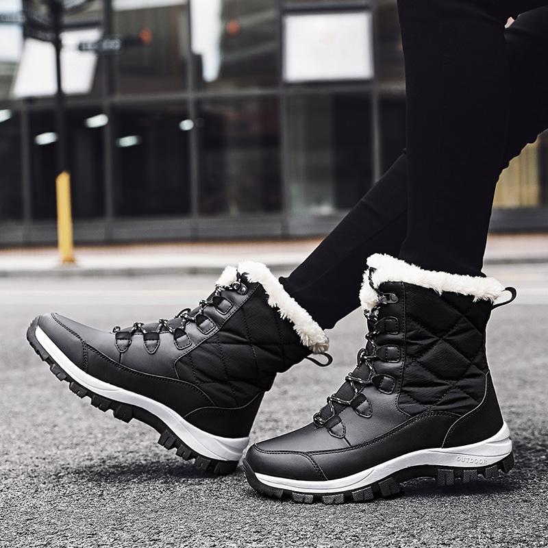 TUINANLE Ankle Boots Women Winter Shoes Keep Warm Non-slip Black Snow Boots Ladies Lace-up Plus Size 41 Boots