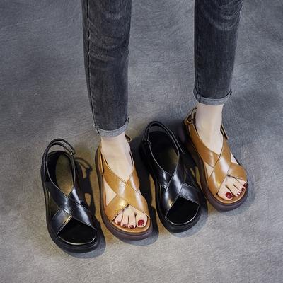 Туфли с толстой подошвой Muffin Bottom Сандалии из коровьей кожи Увеличивающие рост Туфли