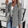 Женский пиджак с зазубренными лацканами, длинный рукав, на одной пуговице, приталенный пиджак с клетчатым принтом, верхняя одежда для офиса