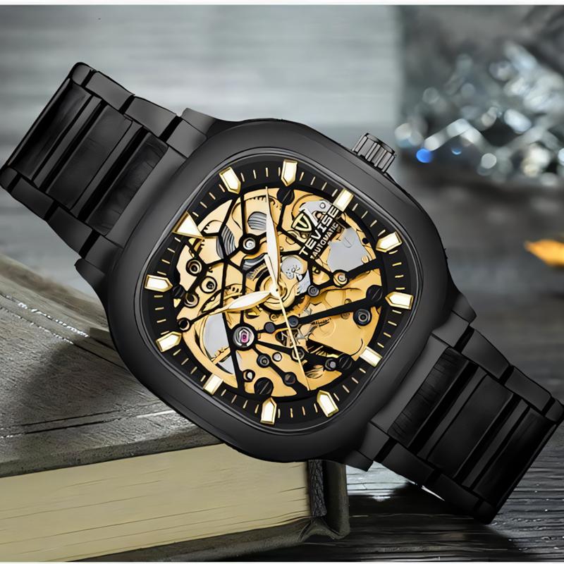 TEVISE Automatic Mechanical Watch Stainless Steel Men' S Business Luxury Steel Strip Watches Square Dial Waterproof Luminous Wristwatch