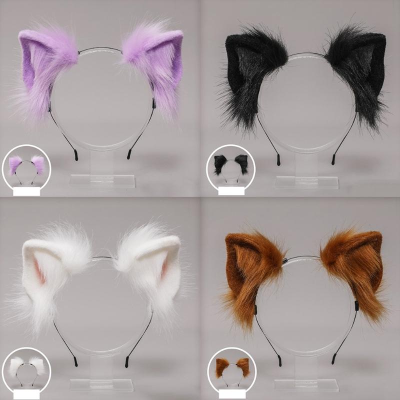 Lolita Headbands Furry Animal for Cat Ears Headwear Kawaii Hair Hoop for Halloween Cosplay Headpiece Party Supplies