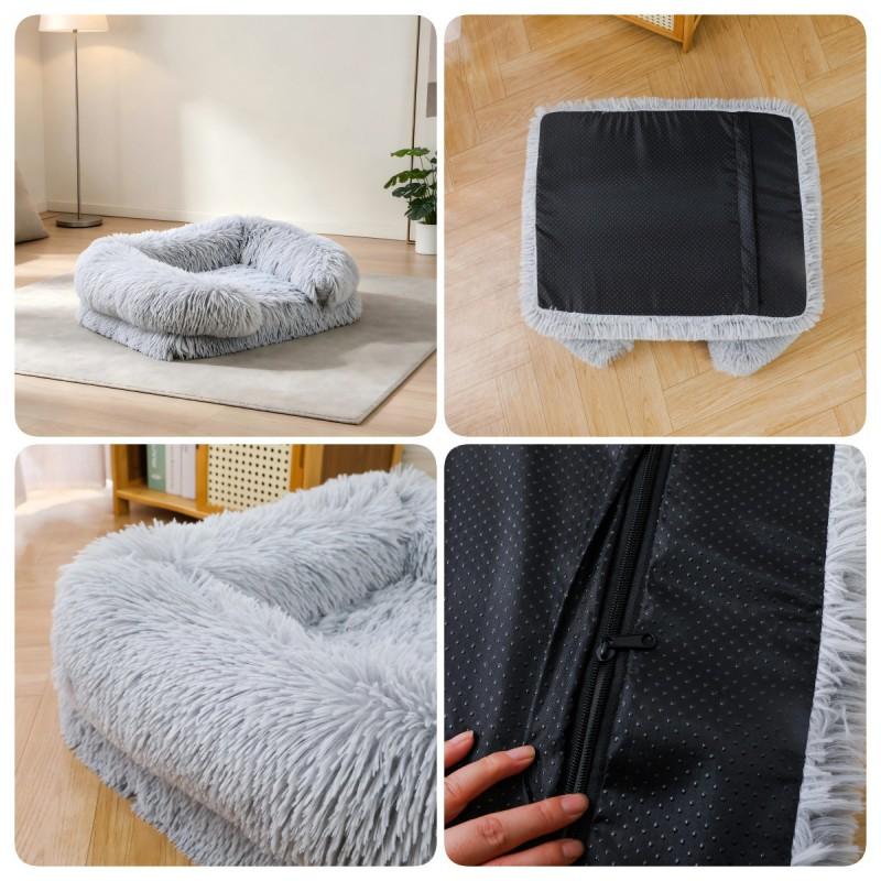 Washable Reversible Pet Bed Mat Dogs Double-Layer Thick Plush Cushion All-Season Indoor Use