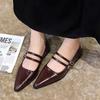 New Pointed Toe Women Shoes Fashion Shallow Buckle Shoes Ladies Dress Low Heel Leather Shoes