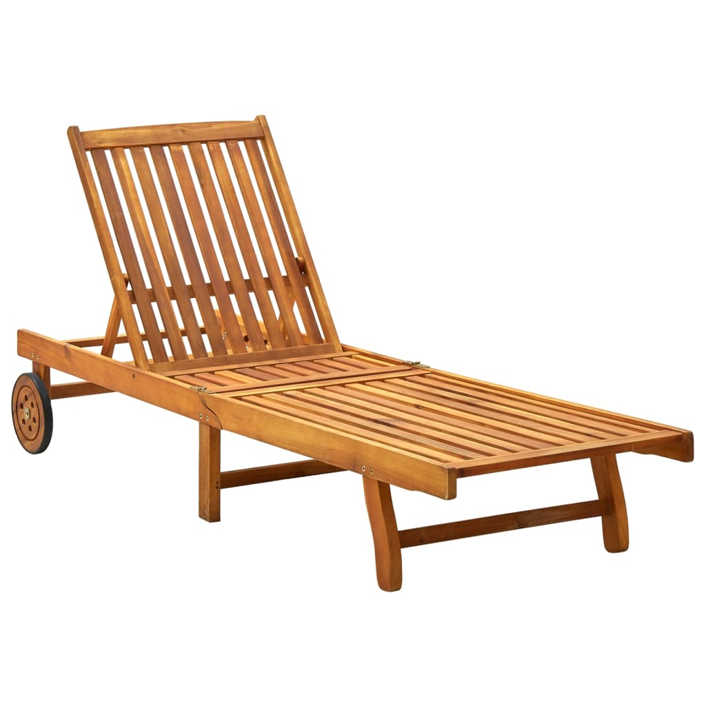 Folding Sun Lounger with Cushion Solid Acacia Wood