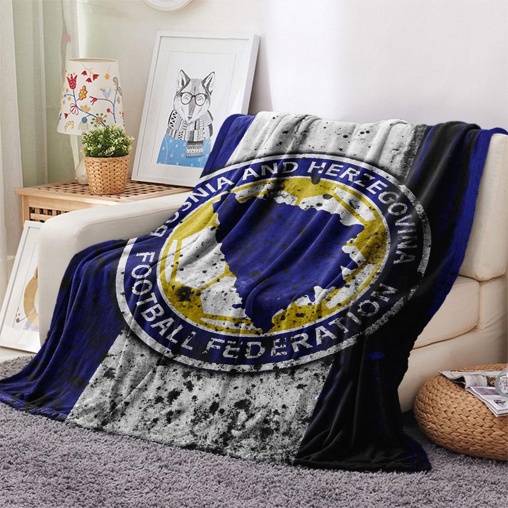 Bosnia and Herzegovina national football logo Printed Flannel Blanket, soft throw for bedroom sofa, washable,soccer fan merchandise, great gift.
