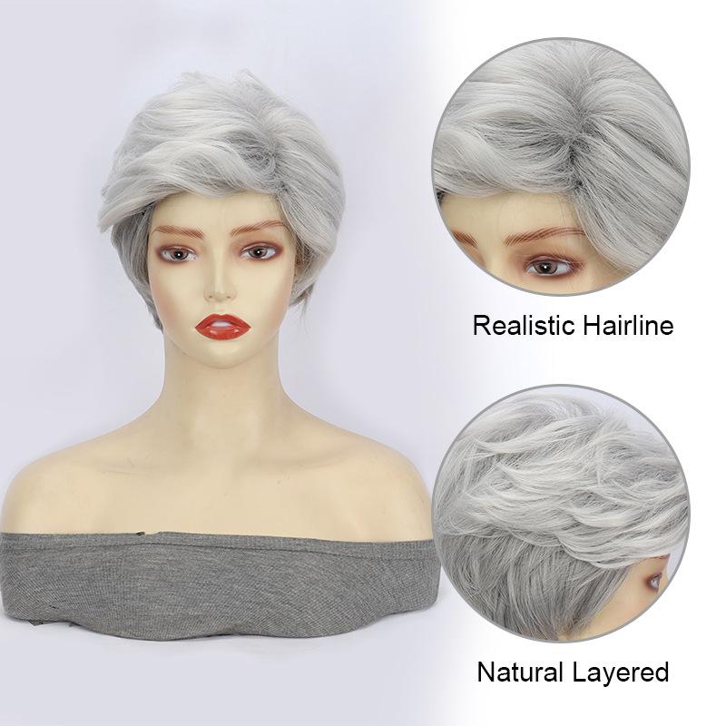 Женские серо-белые слегка вьющиеся короткие волосы