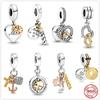 Стерлингового серебра 925 пробы, трехцветный крест-сердце, якорь, висячие подвески, DIY тонкая бусина, подходит для оригинального кулона, браслета, ювелирных изделий