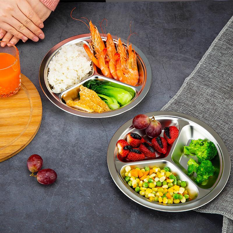 Ru Han Kids' 201 Stainless Steel Deep Round Compartment Plate