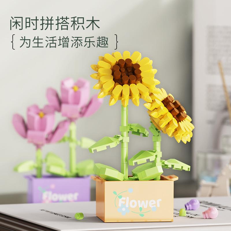 LEGO Compatible Bonsai Succulent Rose Bouquet Building Blocks Set for Girls - DIY Assembly Decorative Toy