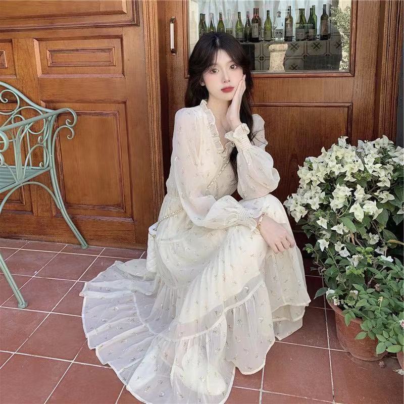 Длинное платье Spring Fairy Нежное шифоновое платье с длинными рукавами