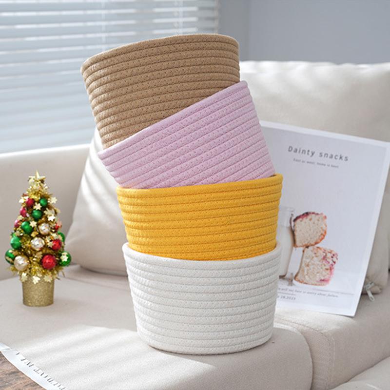 Плетеная корзина для хранения из хлопка ручной работы, для косметики, украшений, настольного хранения, ключей, снеков, коробка, органайзер для мелочей