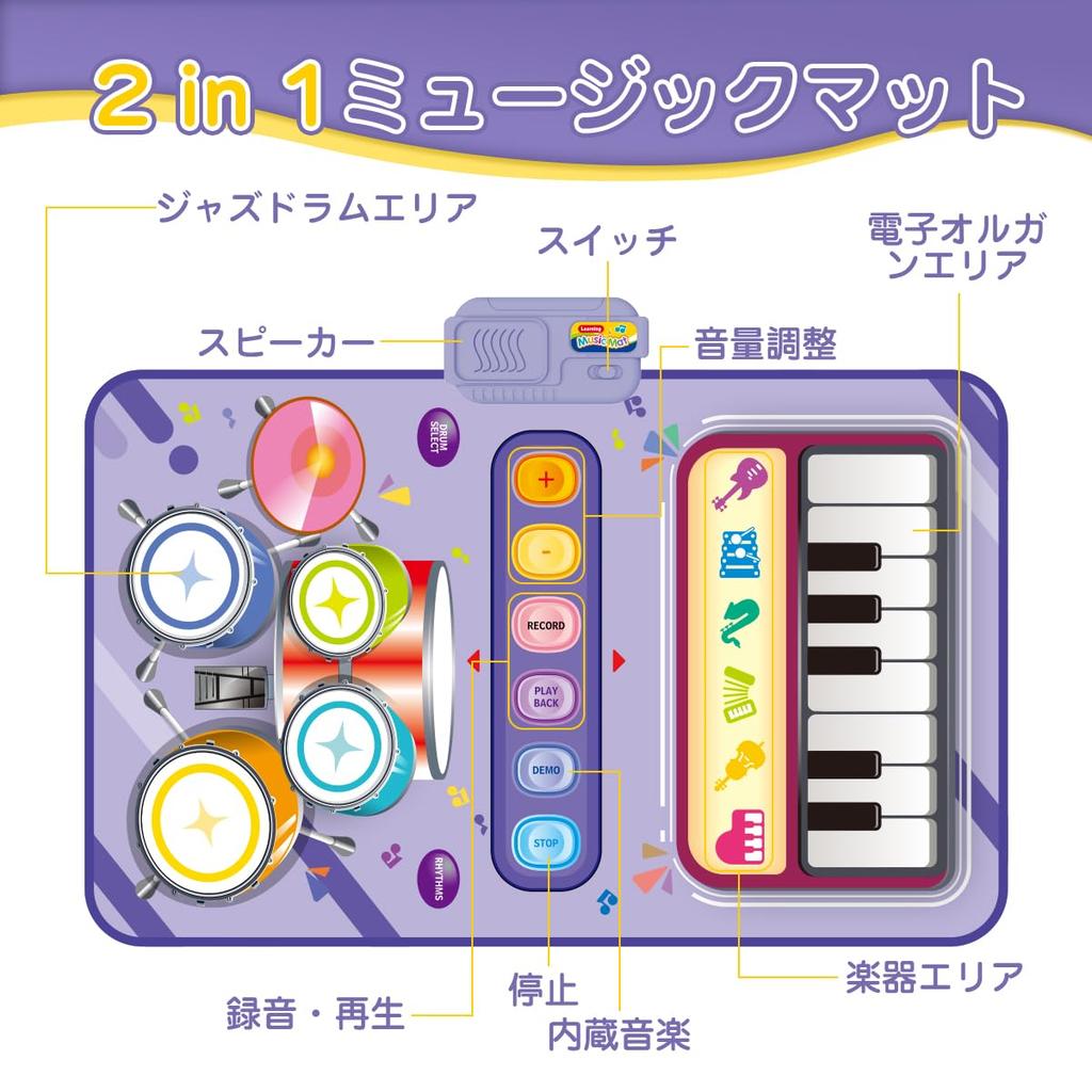 Piano Mat Toy Drum Keyboard Drum for Boys and Ages 3 and Popular Toy Musical Music Educational Birthday Christmas Gift for Girls and Boys Set, 2-in-1