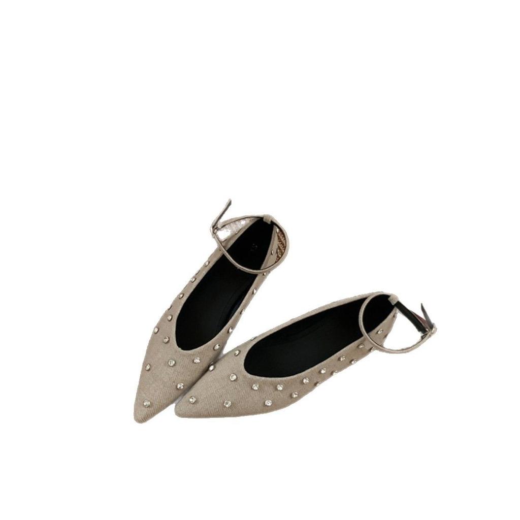 Весна 2025 новые туфли на плоской подошве для женщин, удобная мягкая подошва, не устают ноги, модные женские туфли, инкрустированные бриллиантами, одежда высокого класса