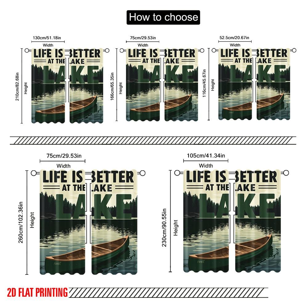 2pcs 2D Flat Printing Window Treatment Curtains Life Better Lake Canoe 100% Polyester Without Electricity Festive Holiday for