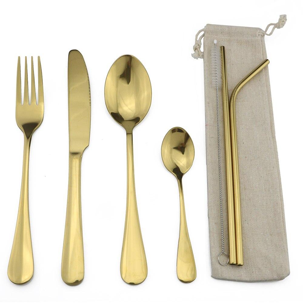 4Pcs/Set Colorful Flatware Light Portable Stainless Steel Blue Knife Forks Spoons Dinner Western HQ Picnic Rainbow Cutlery Set