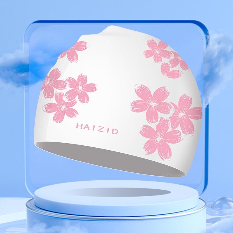 Силиконовая шапочка для плавания со свежим сладким цветочным принтом для женщин, модная шапочка для плавания с длинными волосами, защита ушей, аксессуары для бассейна